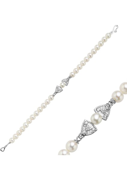 14 Ayar Altın 7 mm Üçgen Model Baget Taşlı Doğal Inci Bileklik