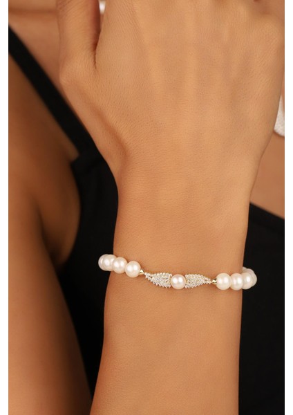 14 Ayar Altın 7 mm Su Yolu Taşlı Doğal Inci Bileklik fiyatları