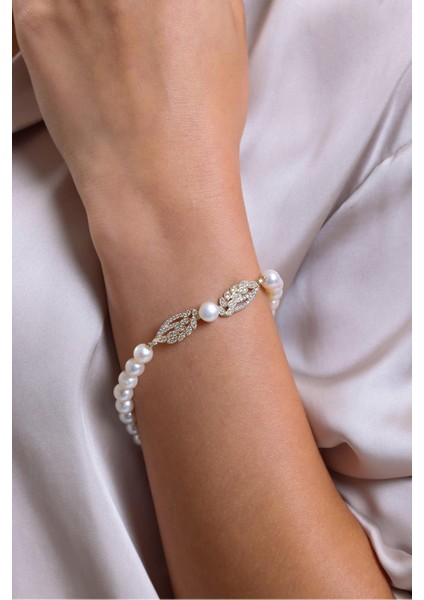 14 Ayar Altın 6 mm Yaprak Detay Taşlı Doğal Inci Bileklik fiyatları