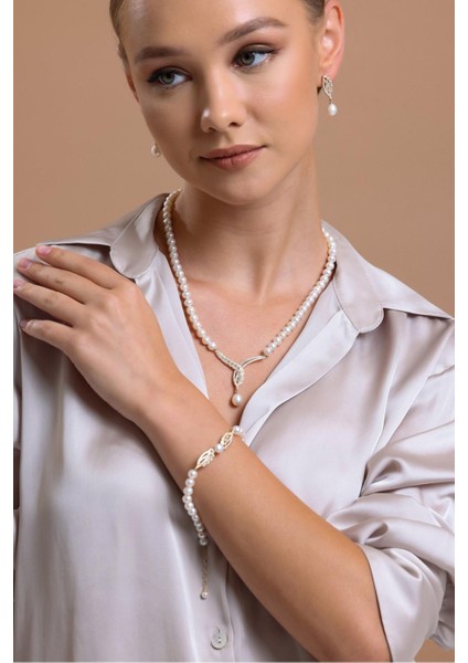 14 Ayar Altın 6 mm Yaprak Detay Taşlı Doğal Inci Bileklik modelleri