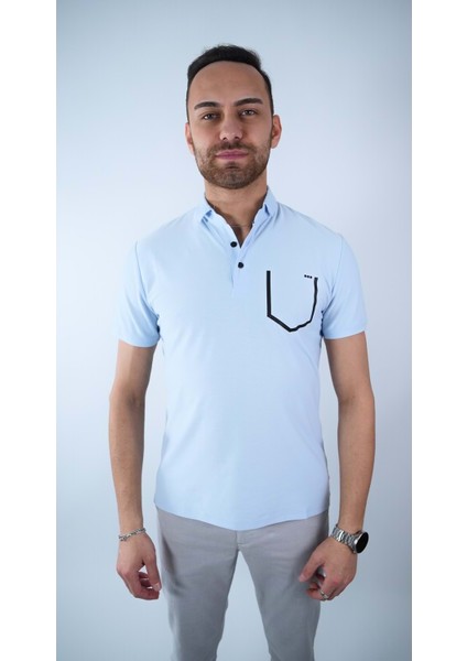 Erkek Mavi Yakalı Tshirt