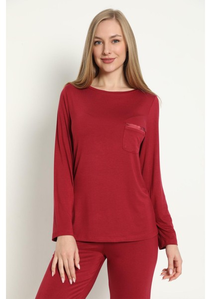 Kadın Uzun Kol Bisiklet Yaka Bordo Mürdüm Pijama Takımı C9T3N5O-048 fiyatları