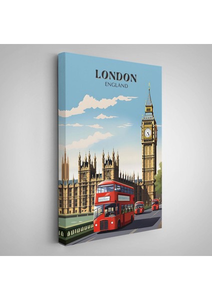 Londra Şehir Manzarası ve Kırmızı Otobüs TABLOSU-7712