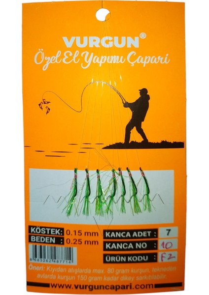 80GR 7 Siyah Iğneli Kanca No:10 Yeşil Renk Organze Çapari