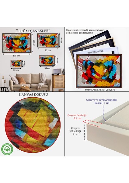 Çerçeveli Picasso Tarzında Soyut Yağlıboya Görünüm Dekoratif Kanvas Duvar TABLOSU-3519