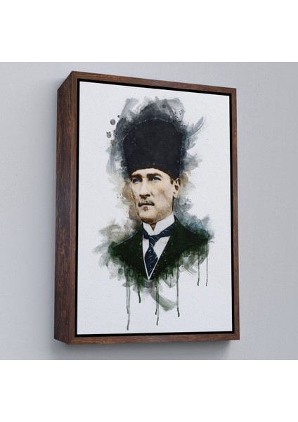 Çerçeveli Mustafa Kemal Atatürk'ün Suluboya Görünümlü Portresi Dekoratif Kanvas Tablo-78