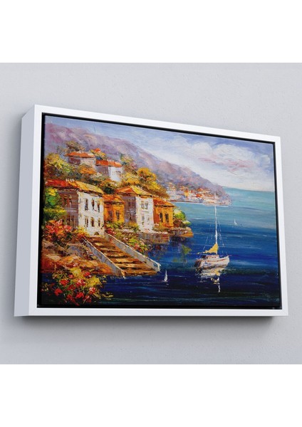 Çerçeveli Yunanistan Harbor View Manzaralı Yağlıboya Görünüm Dekoratif Kanvas Duvar TABLOSU-3532
