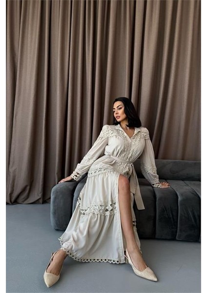 Dipmoda Kadın Uzun Dantel Detaylı Tasarım Elbise DPMS42110 modelleri