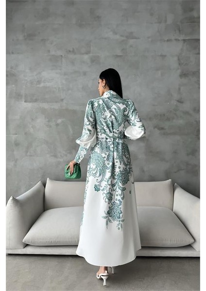 Dipmoda Kadın Kemerli Uzun Desenli Gömlek Elbise DPMS4220 fırsatları