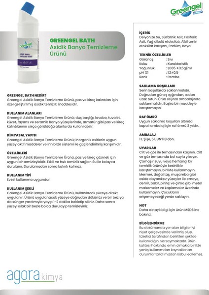 Bath -Asidik Banyo Temizleyicisi 5 lt fiyatları