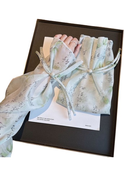 Çin Tarzı Antik Kaligrafi ve Resim Yeşim Düğmeli Zarif Güneş Koruma Kollukları (Yurt Dışından)