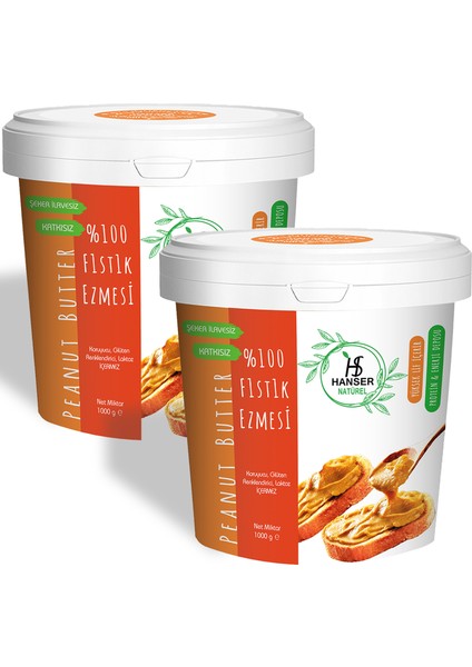 Natürel %100 Fıstık Ezmesi 2 Kg Şekersiz, Katkısız, Taze çekim (2 X 1000 Gr)