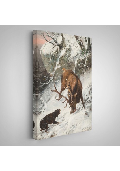 Carl Friedrich Deiker - Kraliyet Geyiğini Yakalayan Tazı Tablo - Hound Catching A Royal STAG-7331