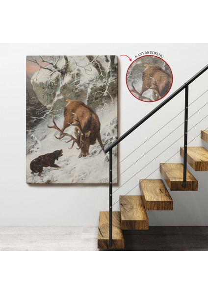 Carl Friedrich Deiker - Kraliyet Geyiğini Yakalayan Tazı Tablo - Hound Catching A Royal STAG-7331 fırsatları