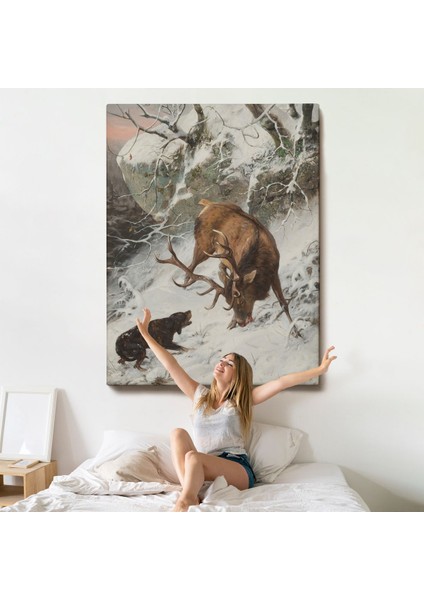 Carl Friedrich Deiker - Kraliyet Geyiğini Yakalayan Tazı Tablo - Hound Catching A Royal STAG-7331 indirimleri