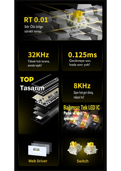 Ajazz AK680 Max%68 Manyetik Switch, 3000MAH Batarya 8k Polling Rate Kablosuz Manyetik Klavye Rgb Arkadan Aydınlatmalı Özelleştirilebilir Tuşlar