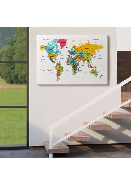 Türkçe Dünya Haritası Dekoratif Kanvas Tablo Son Derece Detaylı 1628 indirimleri