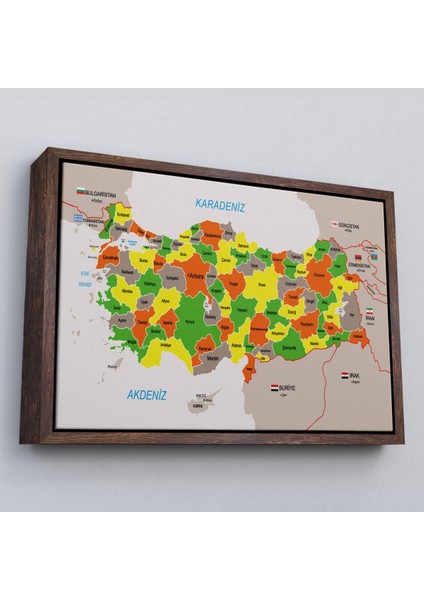 Çerçeveli Türkiye Haritası Kanvas Tablo Sınır Komşulu Eğitici Dekoratif TABLO-3083 fiyatları