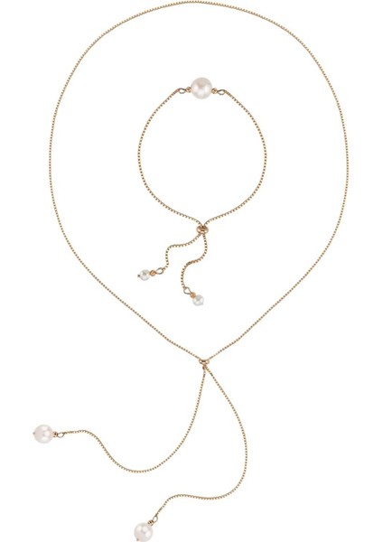 14 Ayar Altın 9 mm Asansörlü Doğal Inci Kolye Bileklik Ikili Set