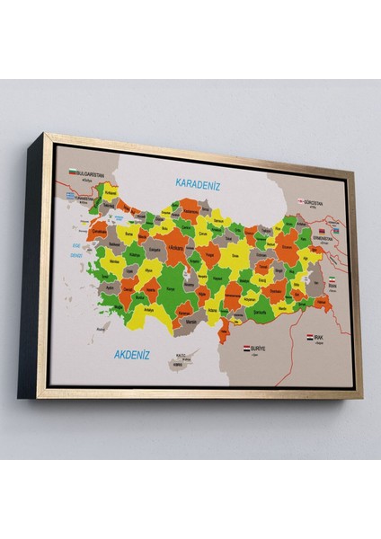 Çerçeveli Türkiye Haritası Kanvas Tablo Sınır Komşulu Eğitici Dekoratif TABLO-3083 modelleri