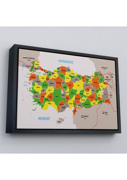 Çerçeveli Türkiye Haritası Kanvas Tablo Sınır Komşulu Eğitici Dekoratif TABLO-3083 fırsatları