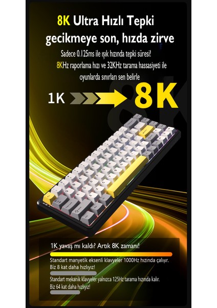 Ajazz AK680 Max%68 Manyetik Switch, 3000MAH Batarya 8k Polling Rate Kablosuz Manyetik Klavye Rgb Arkadan Aydınlatmalı Özelleştirilebilir Tuşlar
