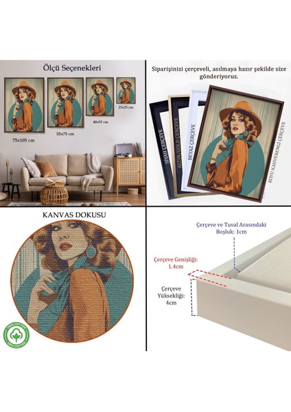 Çerçeveli Güzel Retro Kadın TABLOSU-8069