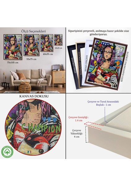 Çerçeveli Renkli Mona Lisa Banksy Kanvas Tablo, Sokak Sanatı, Pop ART-5306 indirimleri