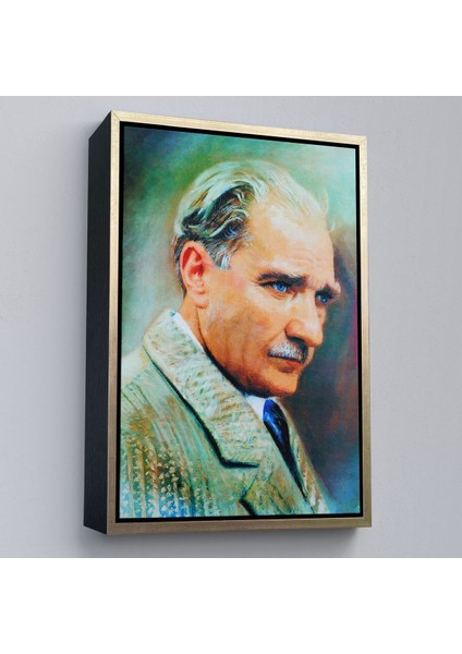 Çerçeveli Atatürk Portre Tablosu Mustafa Kemal Atatürk Dikdörtgen Dekoratif Kanvas Tablo-62