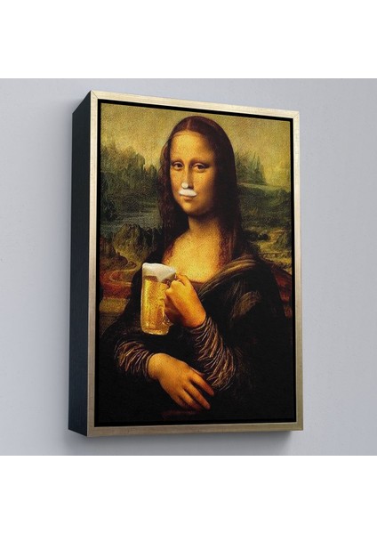Çerçeveli Bira Içme Mona Lisa Kanvas Tablo, Olağandışı Mona Lisa Kanvas TABLO-5219