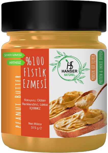 Natürel %100 Yer Fıstığı Ezmesi 315g Şekersiz, Katkısız, Taze Çekim
