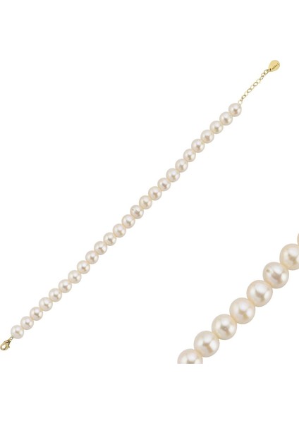 14 Ayar Altın 8 mm Sıralı Doğal İnci Bileklik