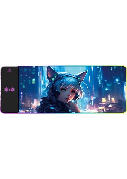 Rgb Kablosuz Şarj Işık Yayan Mouse Pad Sevimli Karikatür Anime Oyun Atmosferi Dizüstü Ofis Klavye Mat (Yurt Dışından)