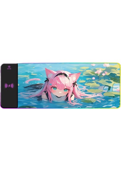 Rgb Kablosuz Şarj Işık Yayan Mouse Pad Sevimli Karikatür Anime Oyun Atmosferi Dizüstü Ofis Klavye Mat (Yurt Dışından)