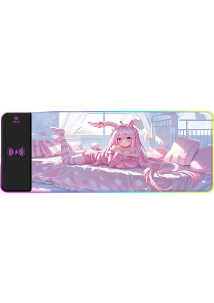 Rgb Kablosuz Şarj Işık Yayan Mouse Pad Sevimli Karikatür Anime Oyun Atmosferi Dizüstü Ofis Klavye Mat (Yurt Dışından)