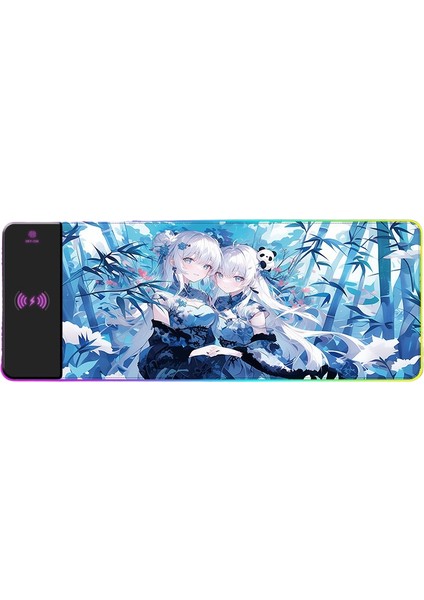 Rgb Kablosuz Şarj Işık Yayan Mouse Pad Sevimli Karikatür Anime Oyun Atmosferi Dizüstü Ofis Klavye Mat (Yurt Dışından)