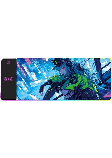 Rgb Kablosuz Şarj Işık Yayan Mouse Pad Sevimli Karikatür Anime Oyun Atmosferi Dizüstü Ofis Klavye Mat (Yurt Dışından)