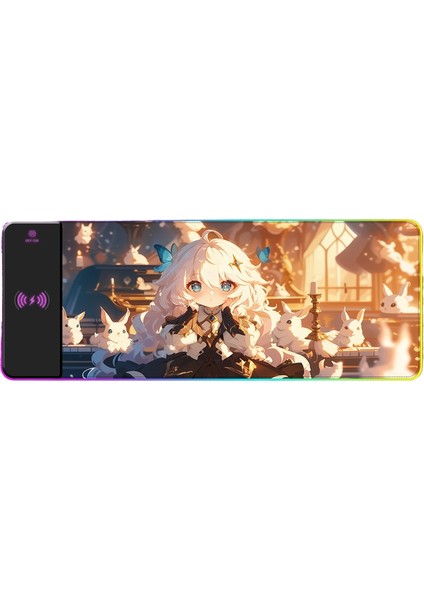 Rgb Kablosuz Şarj Işık Yayan Mouse Pad Sevimli Karikatür Anime Oyun Atmosferi Dizüstü Ofis Klavye Mat (Yurt Dışından)