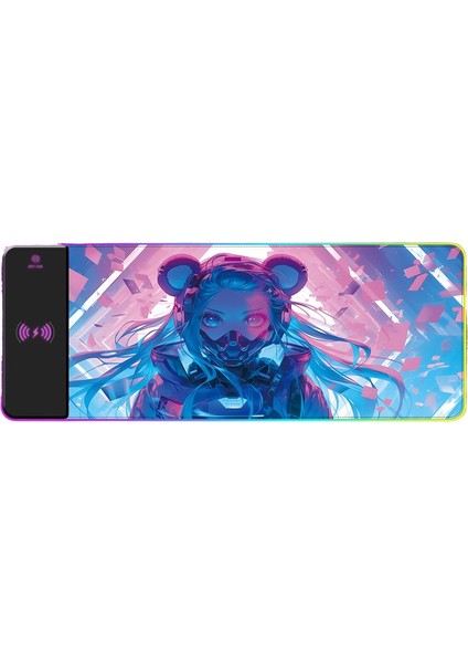 Rgb Kablosuz Şarj Işık Yayan Mouse Pad Sevimli Karikatür Anime Oyun Atmosferi Dizüstü Ofis Klavye Mat (Yurt Dışından)