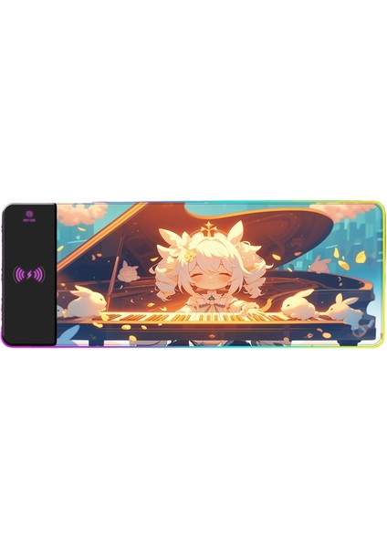 Rgb Kablosuz Şarj Işık Yayan Mouse Pad Sevimli Karikatür Anime Oyun Atmosferi Dizüstü Ofis Klavye Mat (Yurt Dışından)