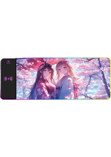 Rgb Kablosuz Şarj Işık Yayan Mouse Pad Sevimli Karikatür Anime Oyun Atmosferi Dizüstü Ofis Klavye Mat (Yurt Dışından)