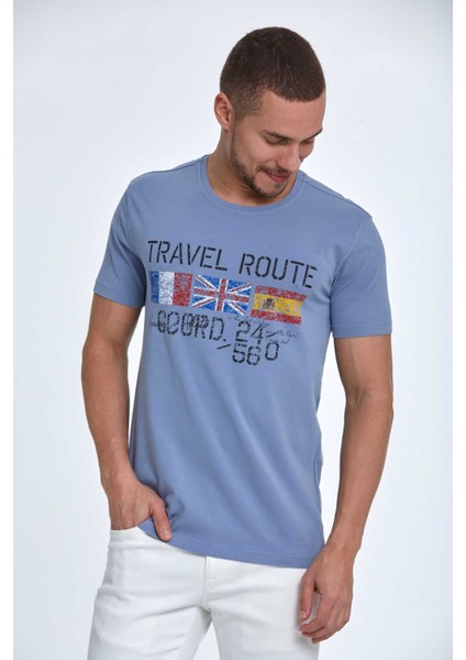 Lotus Baskılı Erkek Tişört Gri