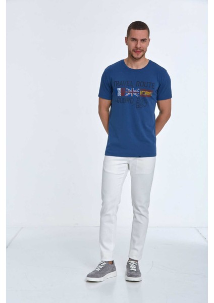 Lotus Baskılı Erkek Tişört Lacivert fiyatları