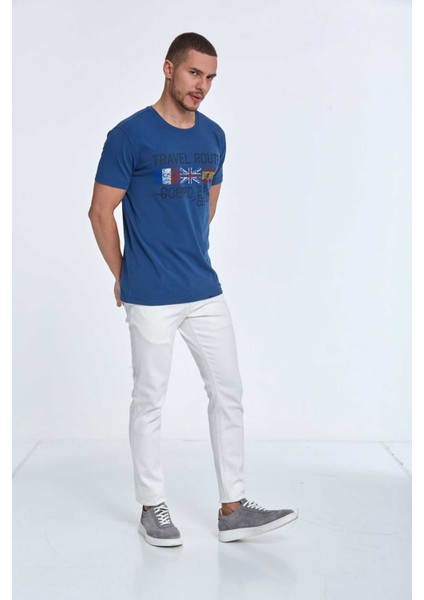 Lotus Baskılı Erkek Tişört Lacivert modelleri