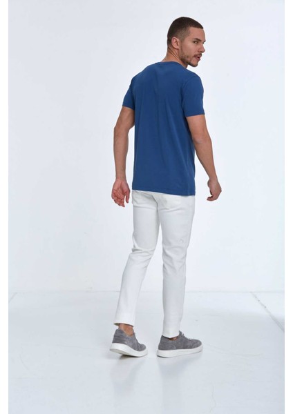 Lotus Baskılı Erkek Tişört Lacivert indirimleri