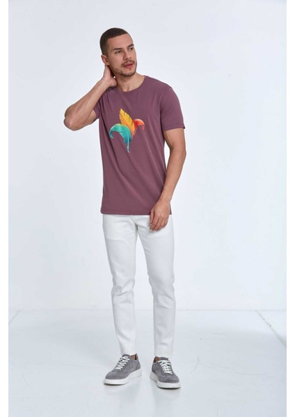 Theo Baskılı Erkek Tişört Mürdüm modelleri