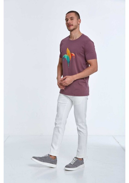 Theo Baskılı Erkek Tişört Mürdüm fırsatları