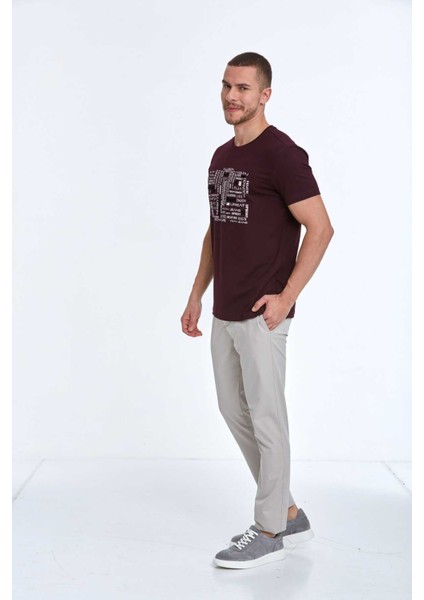 Velvet Baskılı Erkek Tişört Bordo fırsatları
