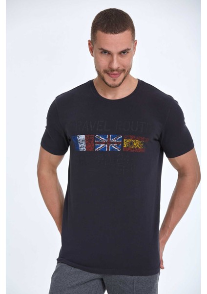 Lotus Baskılı Erkek Tişört Siyah