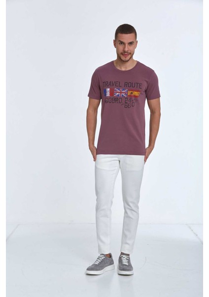 Lotus Baskılı Erkek Tişört Mürdüm fiyatları